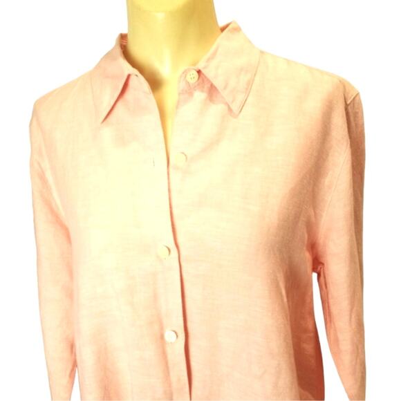 VILLAGER SPORT Peachy Pink Linen Blend Blouse. M Office Preppy Classic - Picture 3 of 8